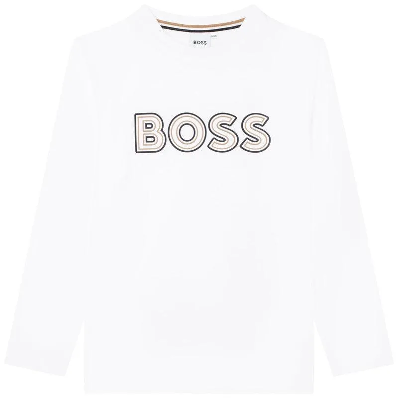 Boys White Long Sleeve Logo T-Shirt