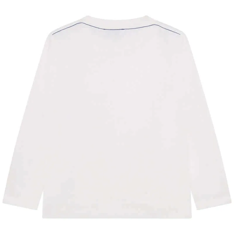 Boys White Side Logo Long Sleeve T-Shirt