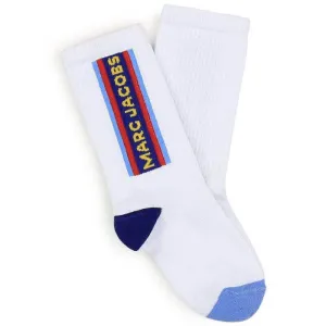 Boys White Verical Logo Socks