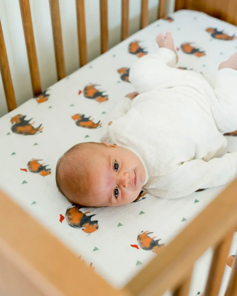 Cotton Muslin Fitted Crib Sheet - Bison by Little Unicorn