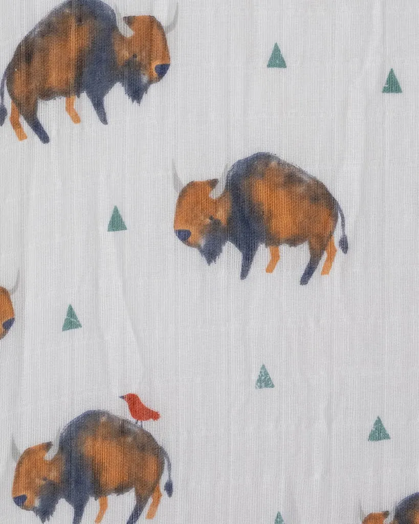 Cotton Muslin Fitted Crib Sheet - Bison by Little Unicorn