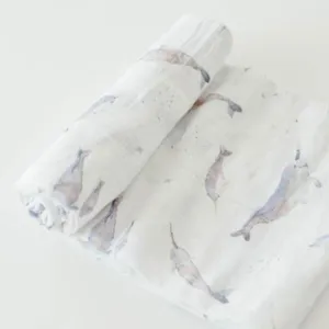 Cotton Muslin Single Swaddle - Narwhal by Little Unicorn