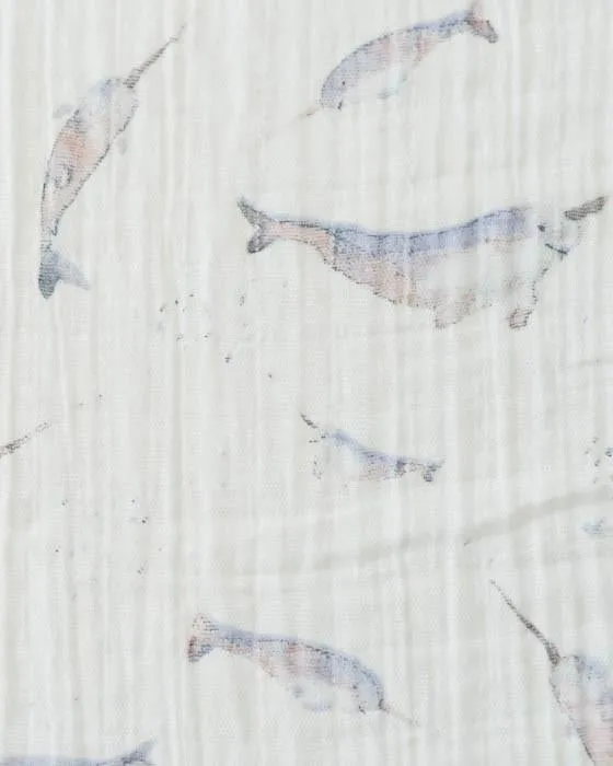 Cotton Muslin Single Swaddle - Narwhal by Little Unicorn