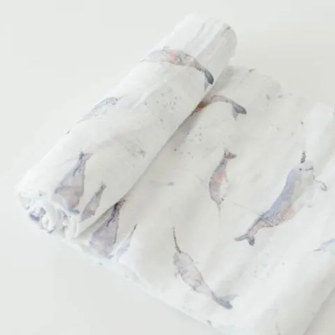 Cotton Muslin Single Swaddle - Narwhal by Little Unicorn