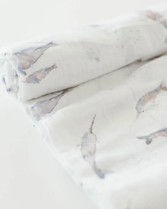 Cotton Muslin Single Swaddle - Narwhal by Little Unicorn