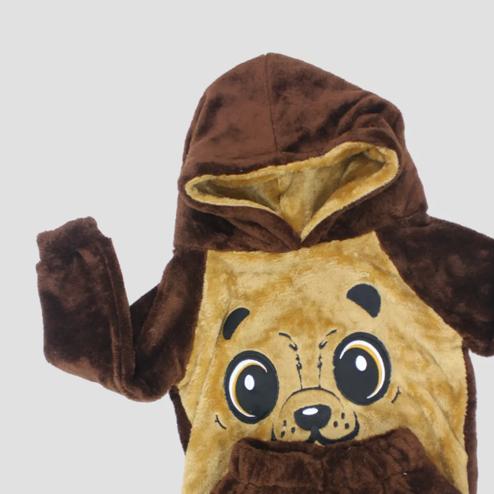 Cute Monkey Long-Sleeved Fleeced Hooded Pajama