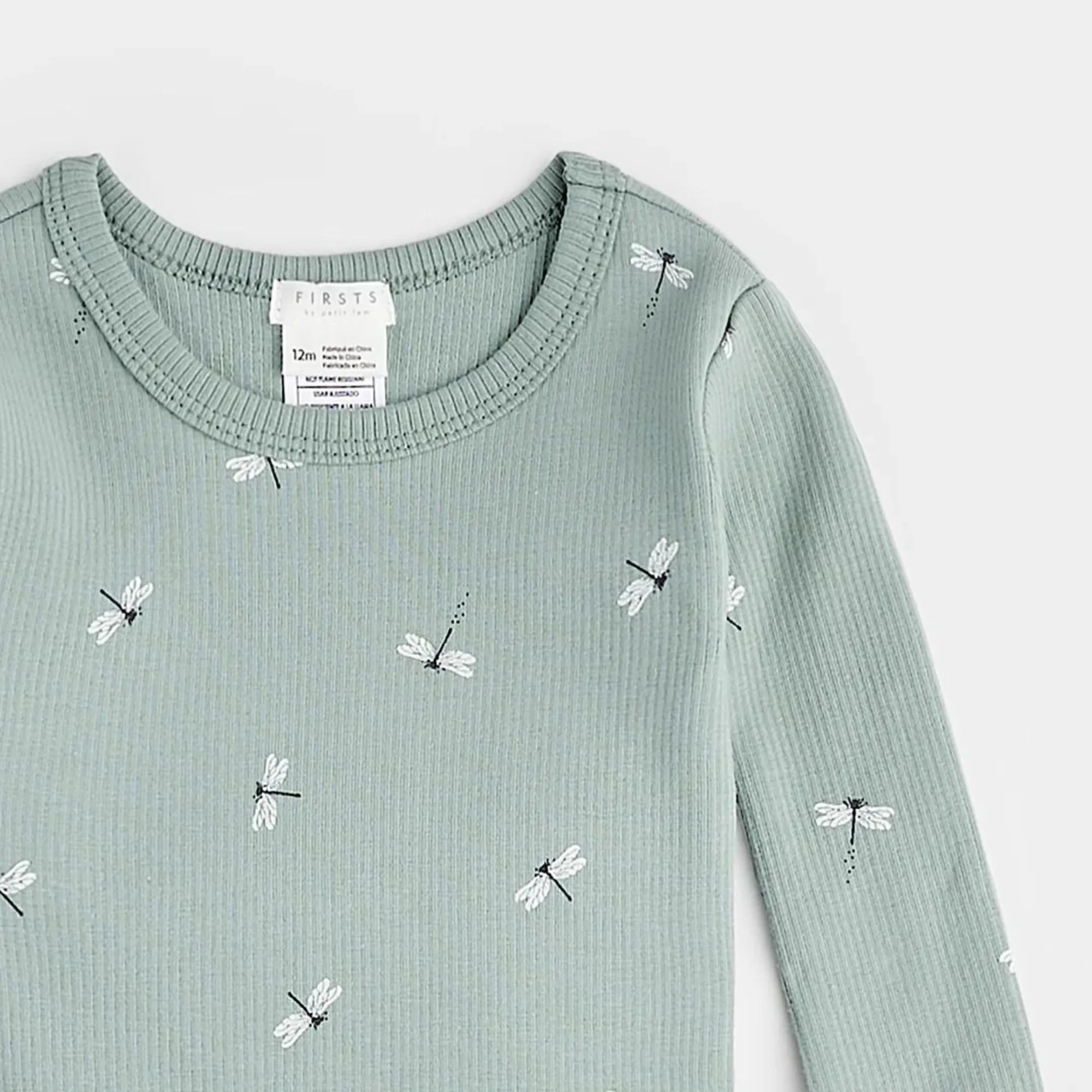 FIRSTS Dragonflies Print on Ribbed Silver Blue Infant PJ Set