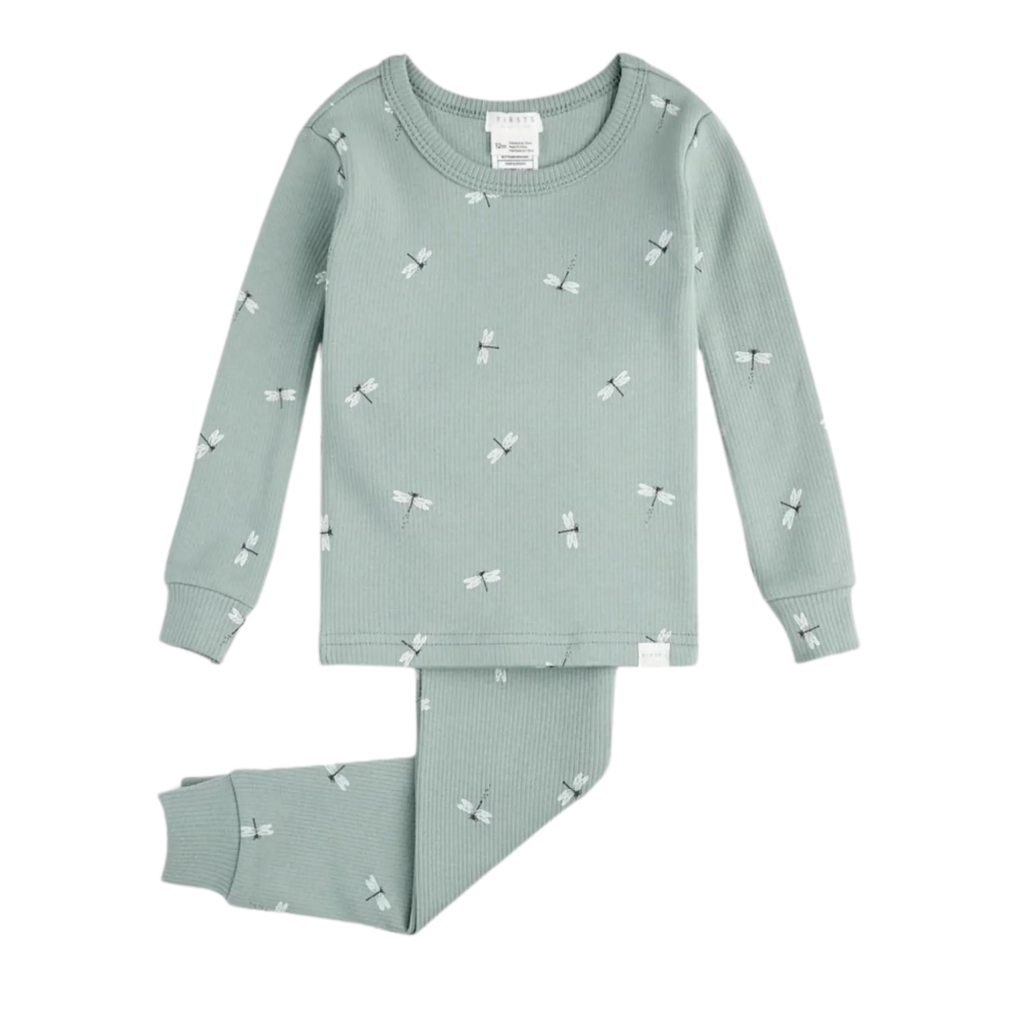 FIRSTS Dragonflies Print on Ribbed Silver Blue Infant PJ Set