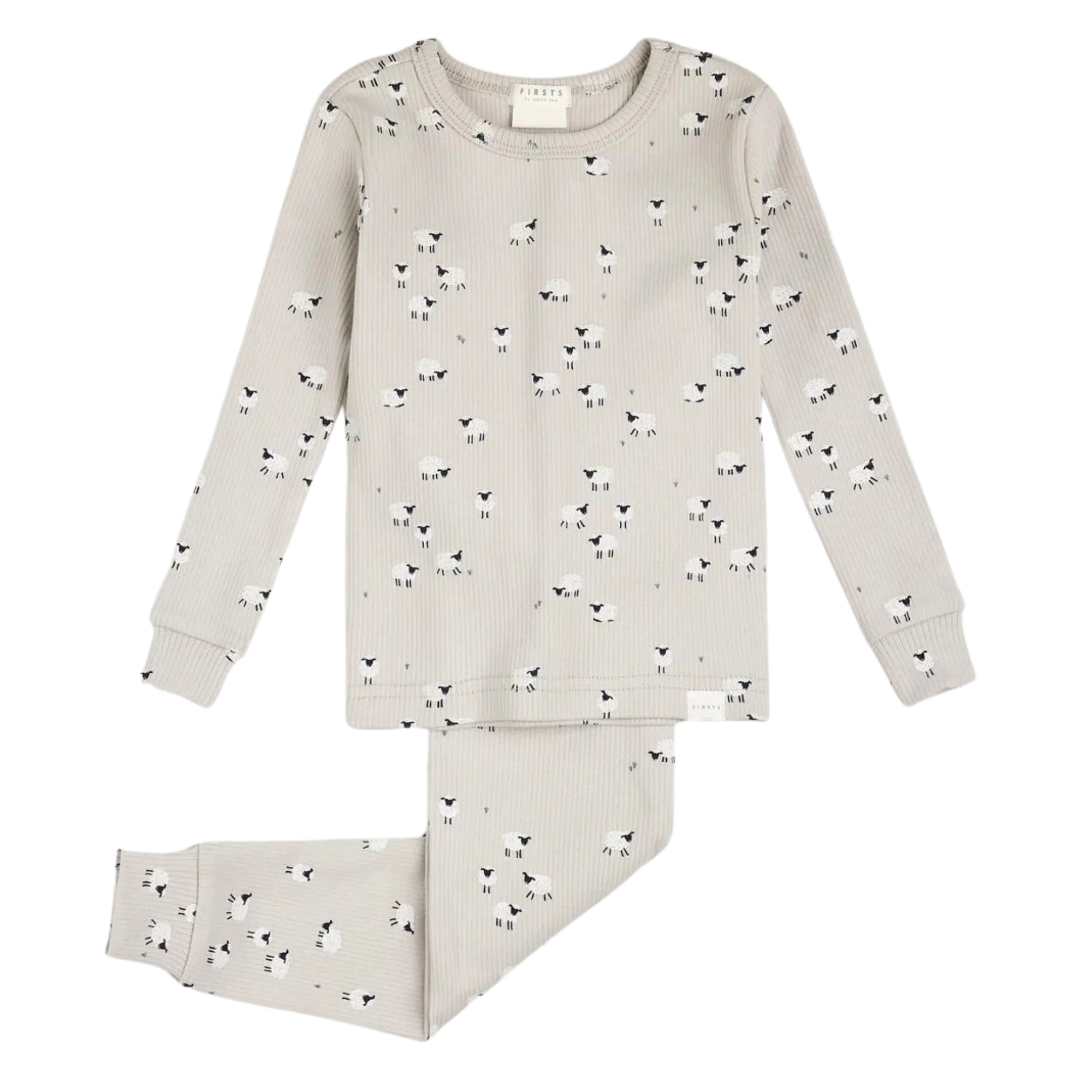 FIRSTS Fluffy Sheep Print on Lunar Rock Ribbed PJ Set