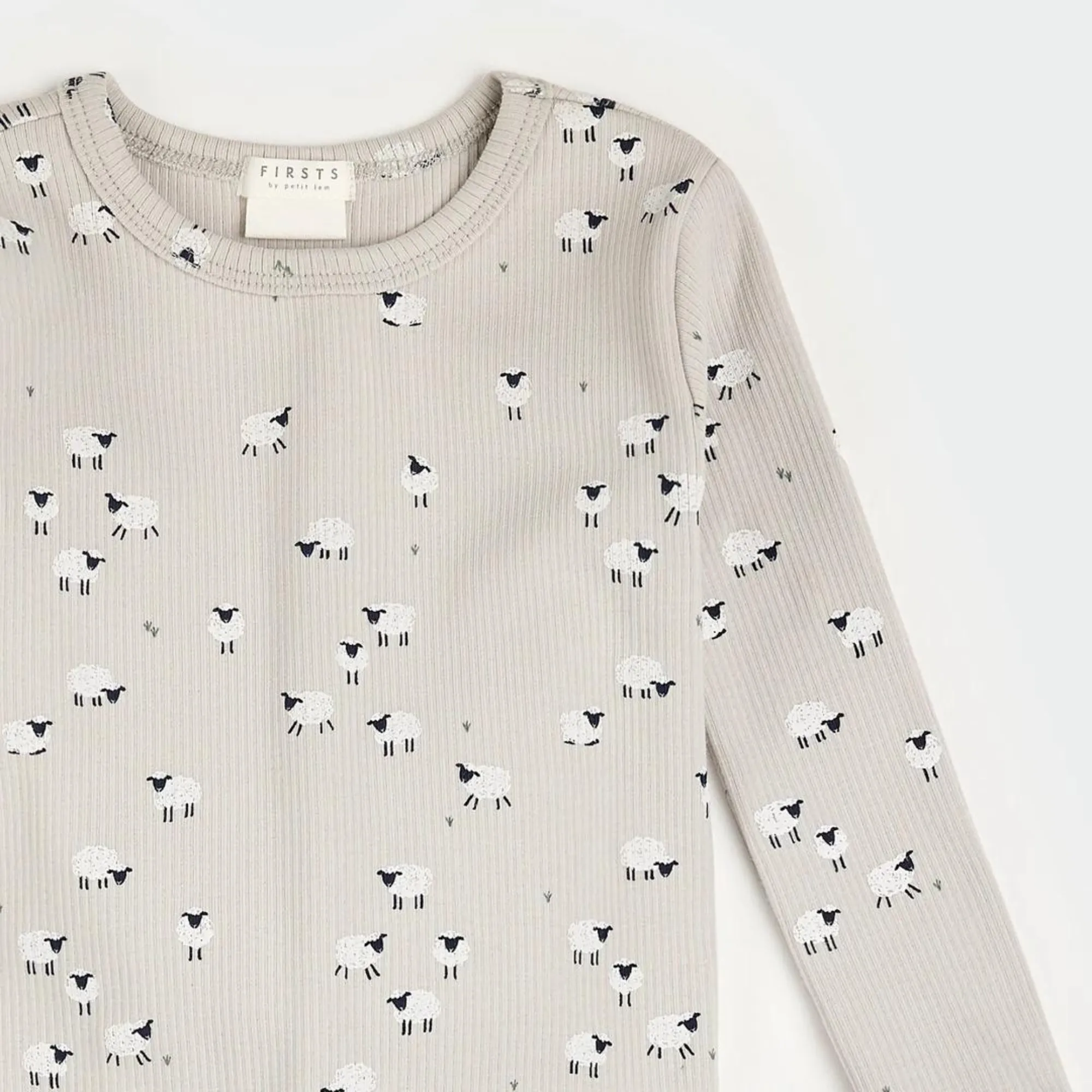 FIRSTS Fluffy Sheep Print on Lunar Rock Ribbed PJ Set
