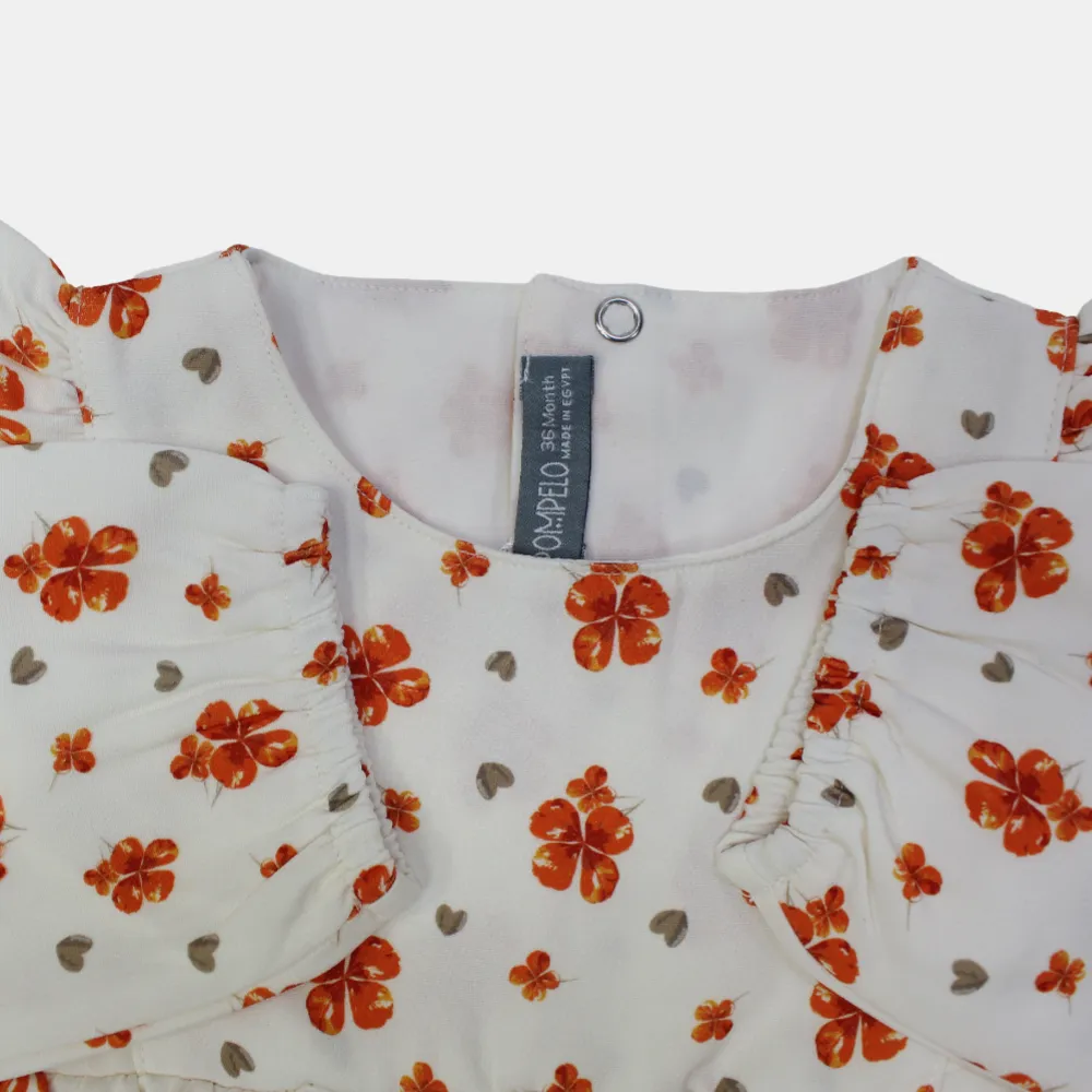 Floral Ruffled Shoulders Long-Sleeved Blouse