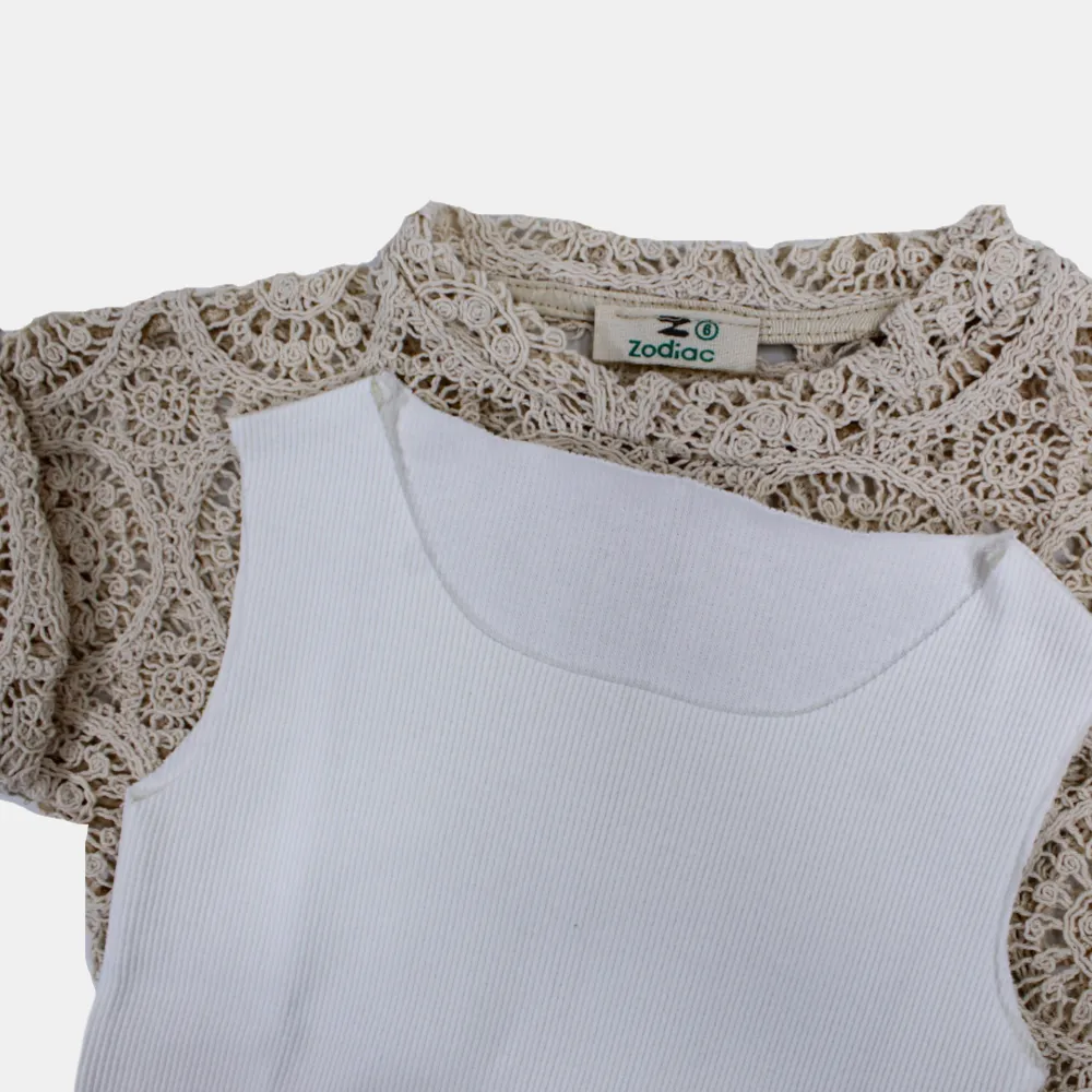 Girls' Cotton Blouse with Lace Details