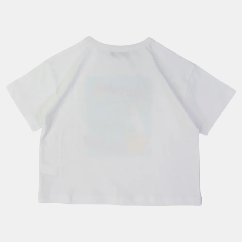 Girls Cotton T-Shirt – White with Parrot Print
