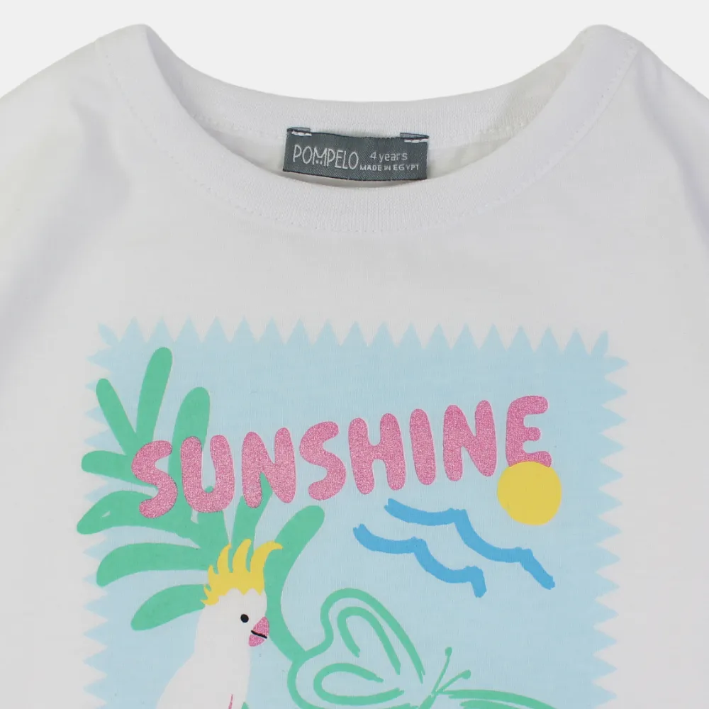 Girls Cotton T-Shirt – White with Parrot Print