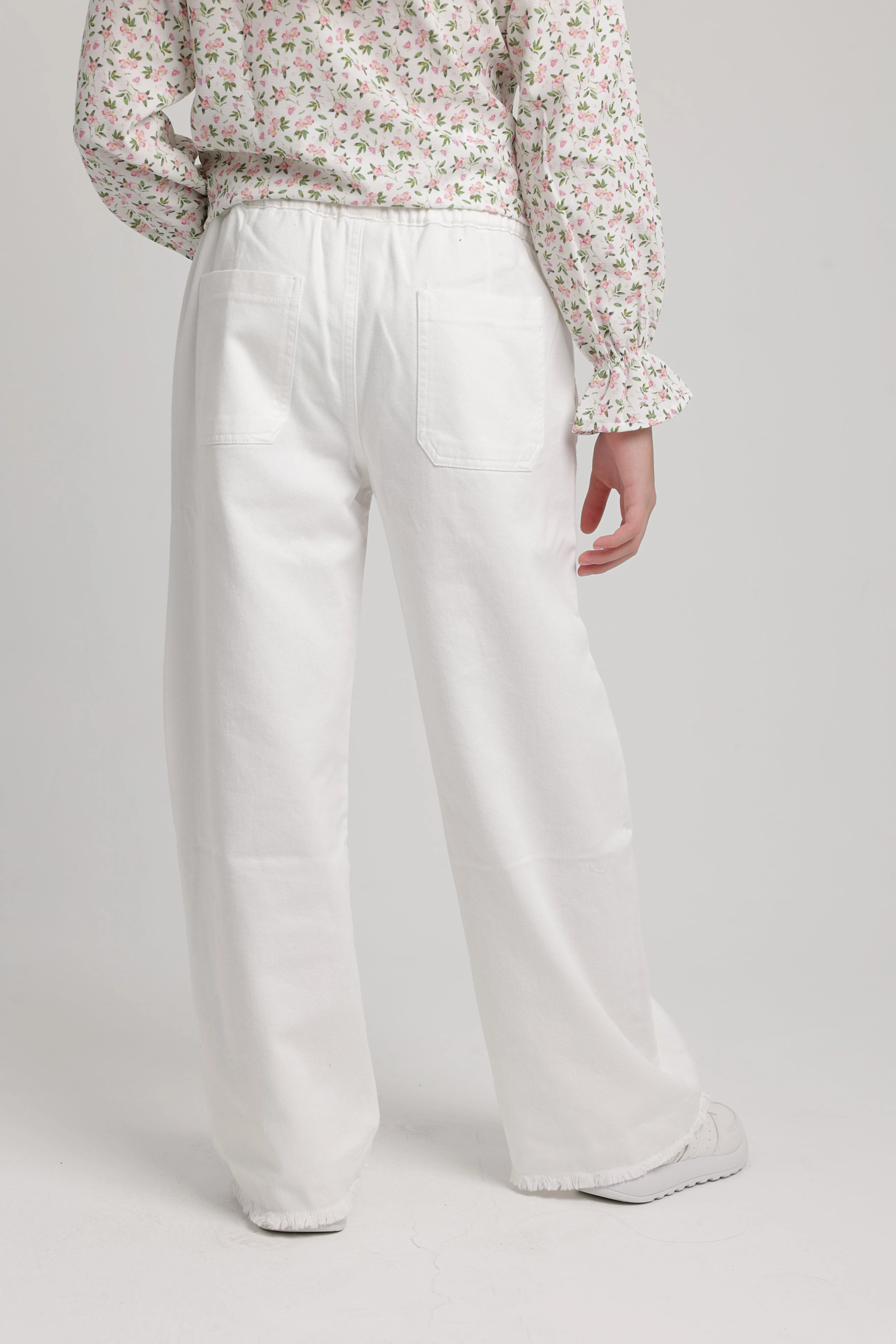 Girls Gabardine Pants Off White