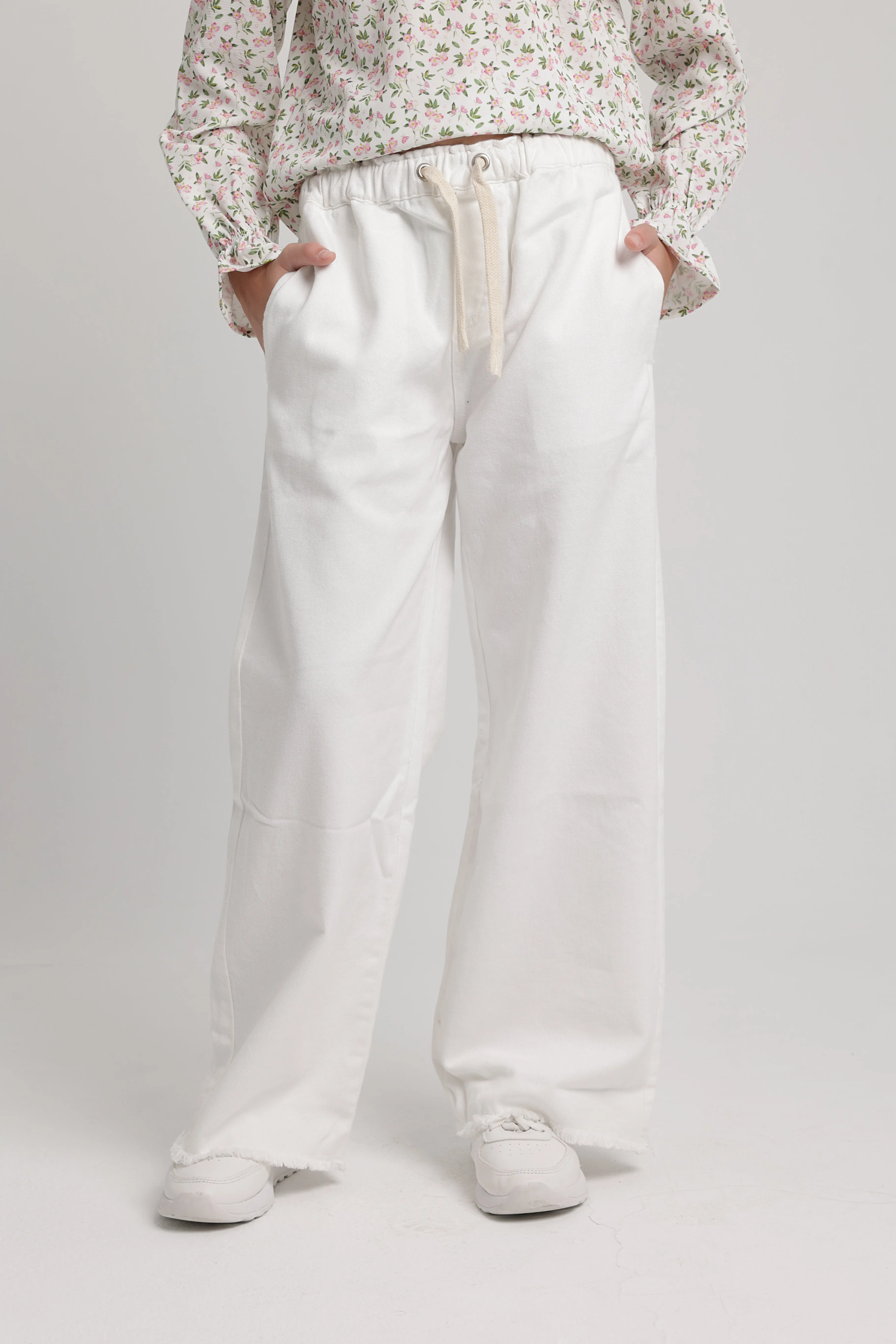 Girls Gabardine Pants Off White