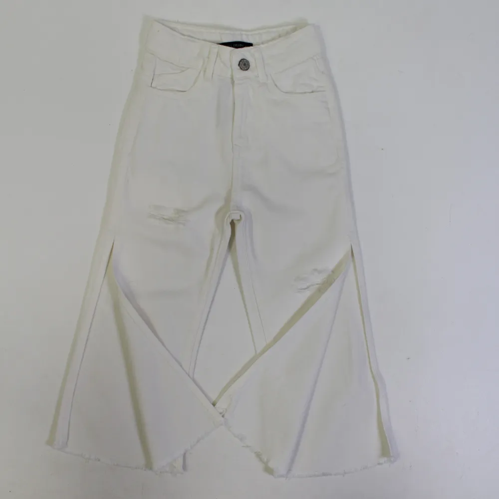 Girls' Gabardine Pants – White Ripped Style