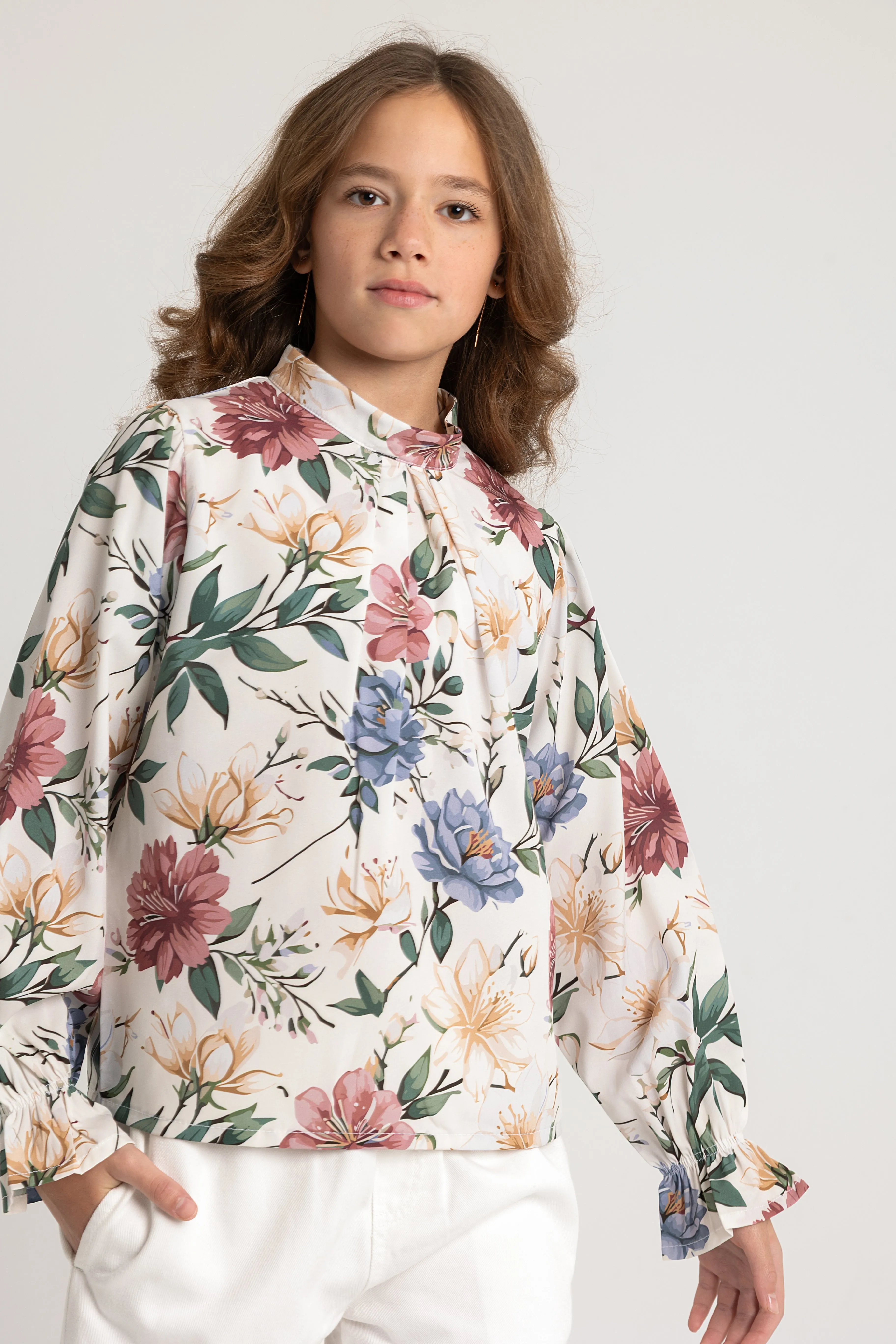 Girls Printed Long-Sleeved Blouse