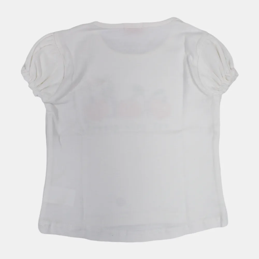 Girls Short-Sleeved Cotton T-Shirt with "Eat Your Greens" Print