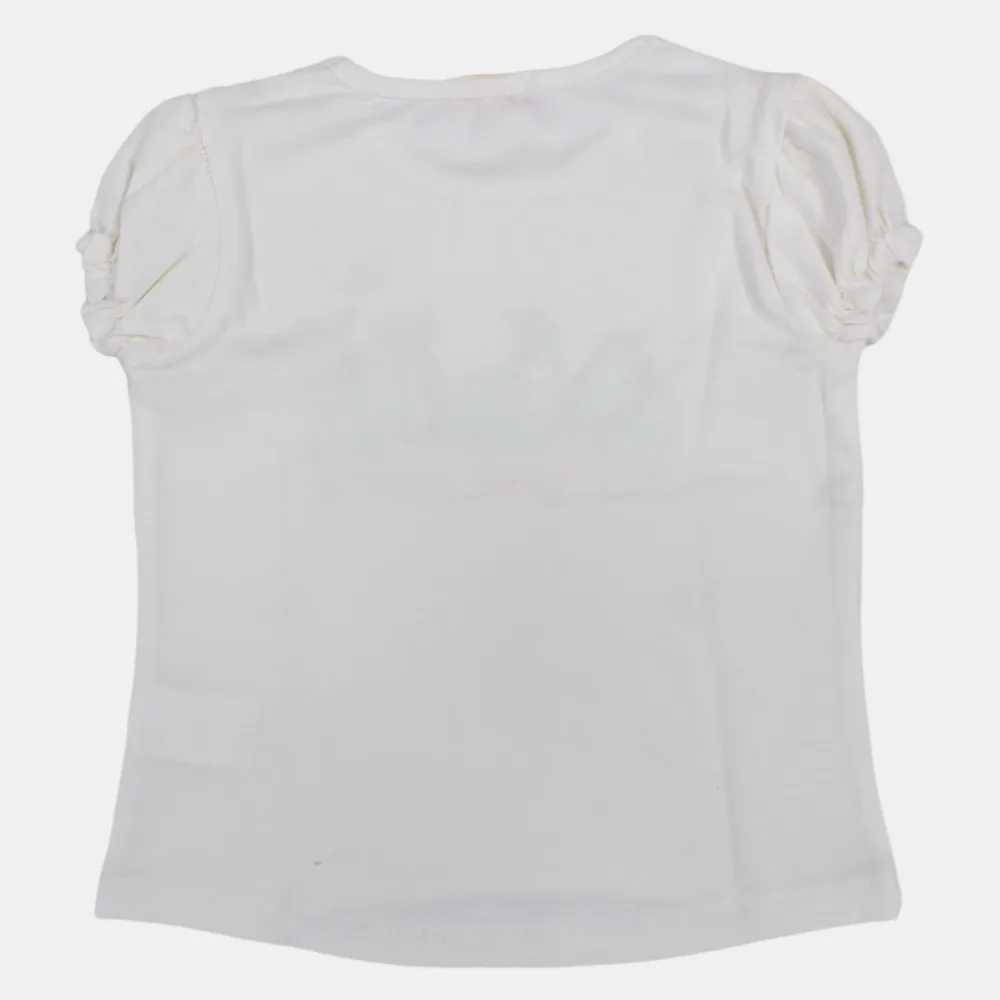 Girls Short-Sleeved Cotton T-Shirt with "Eat Your Greens" Print
