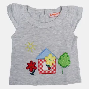 Girls Sleeveless Cotton T-Shirt with Fun House Design