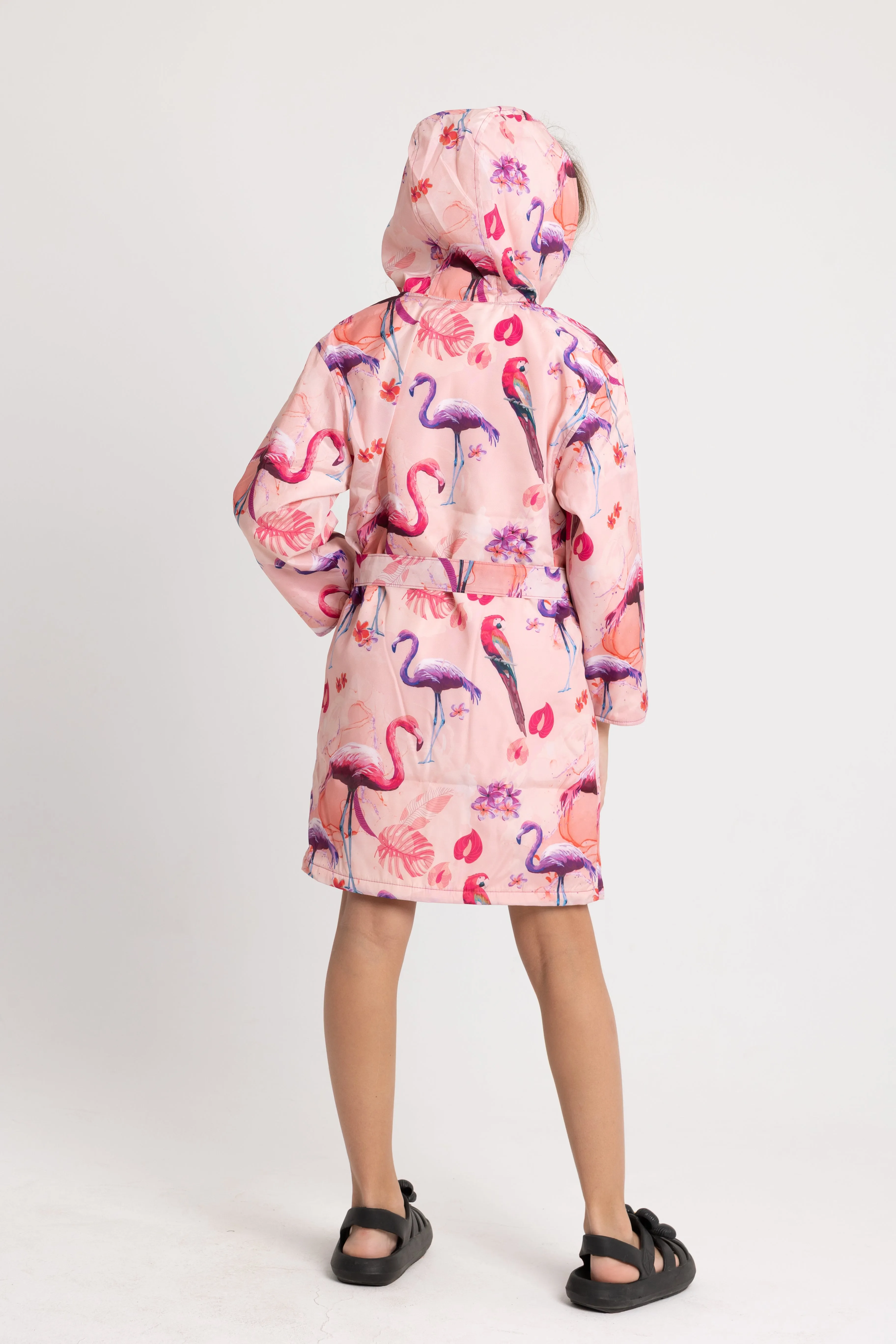 Girls' Waterproof Swim Robe – Pink Flamingo Design