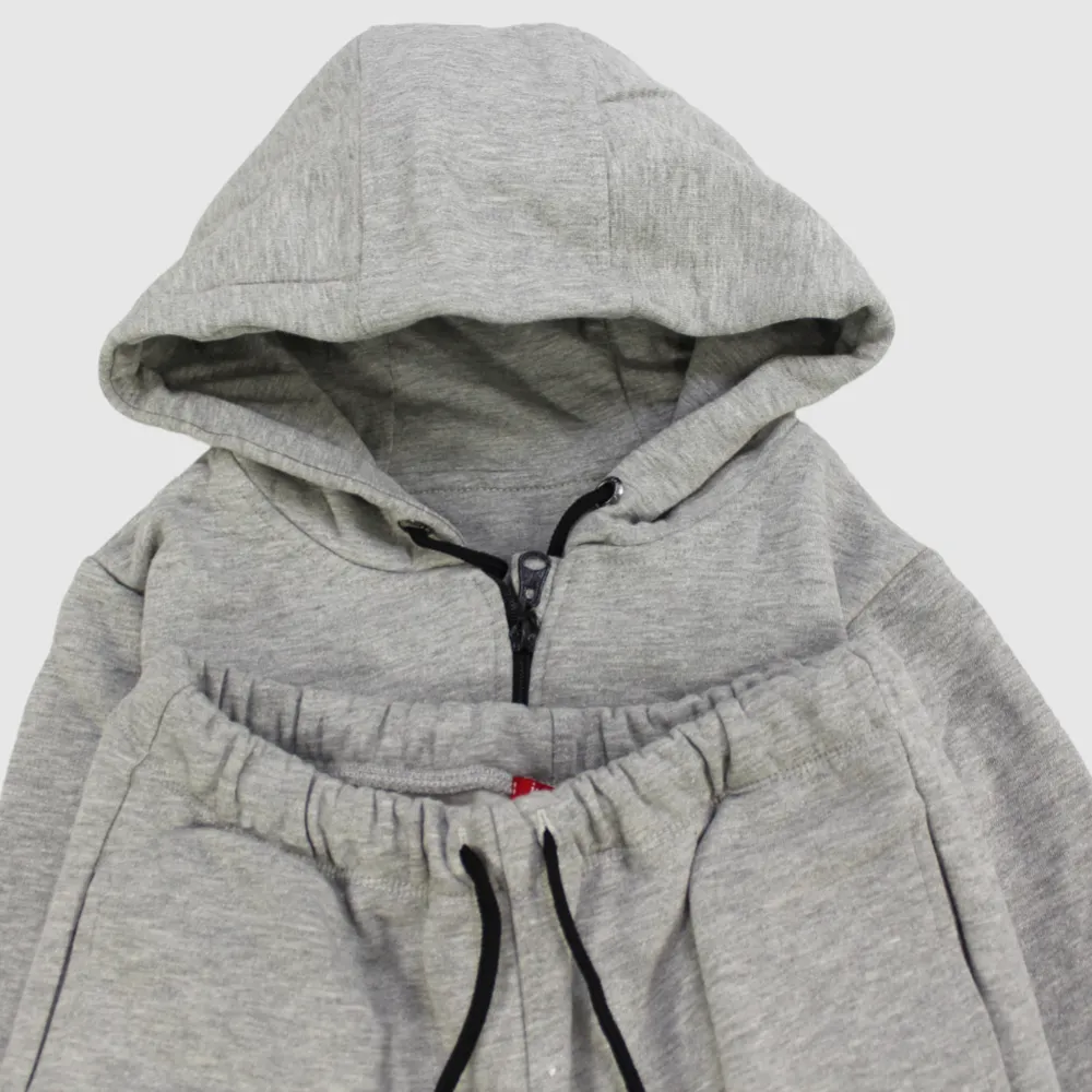 Grey/Black Long-Sleeved Fleeced Hooded Pajama