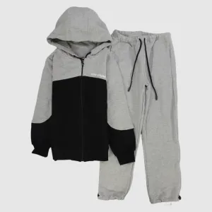 Grey/Black Long-Sleeved Fleeced Hooded Pajama