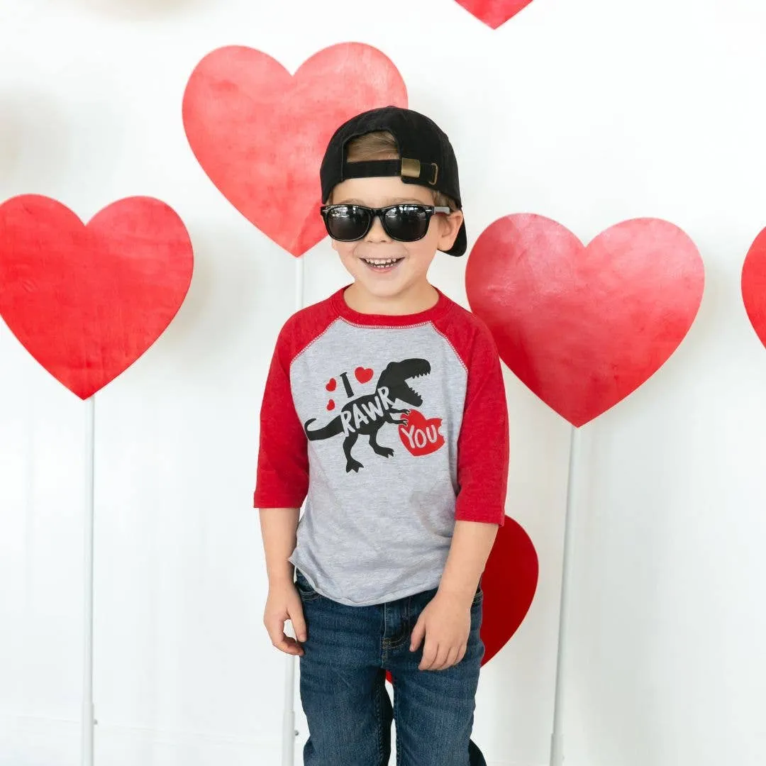I Rawr You Valentine's Day 3/4 Shirt - Boys Clothing