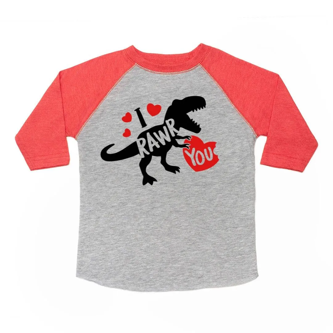 I Rawr You Valentine's Day 3/4 Shirt - Boys Clothing