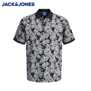 Jack & Jones Split Floral Print Polo Black
