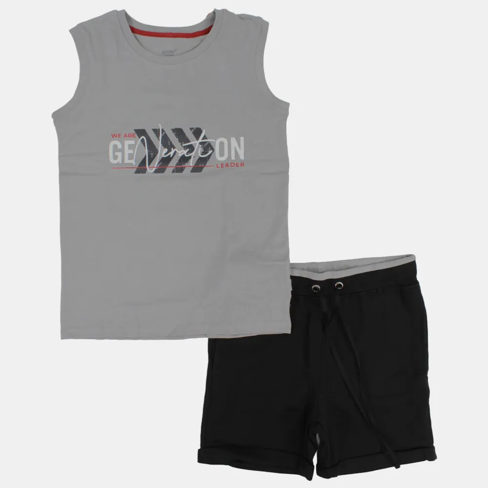 Kids' Boys Sleeveless Cotton Pajama Set – Grey