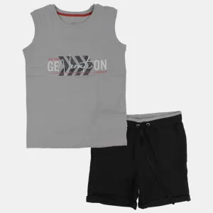 Kids' Boys Sleeveless Cotton Pajama Set – Grey