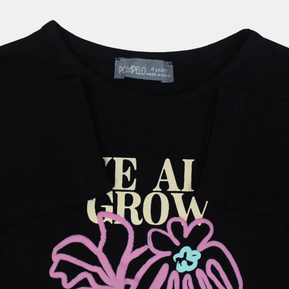 Kids Girls' Black Cotton Long-Sleeved T-Shirt