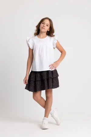 Kids Girls' Cotton Ruffled Shoulders Blouse