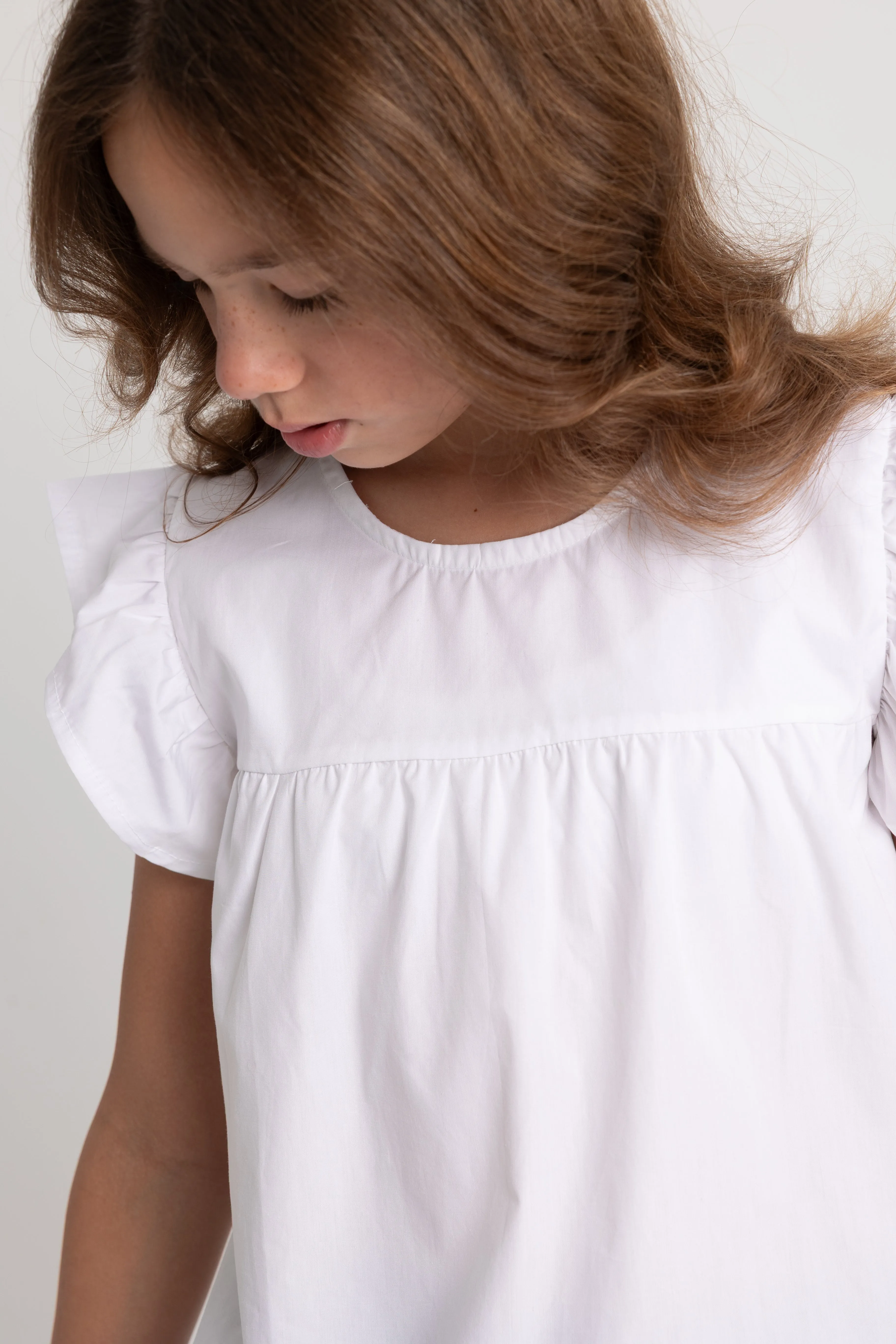 Kids Girls' Cotton Ruffled Shoulders Blouse