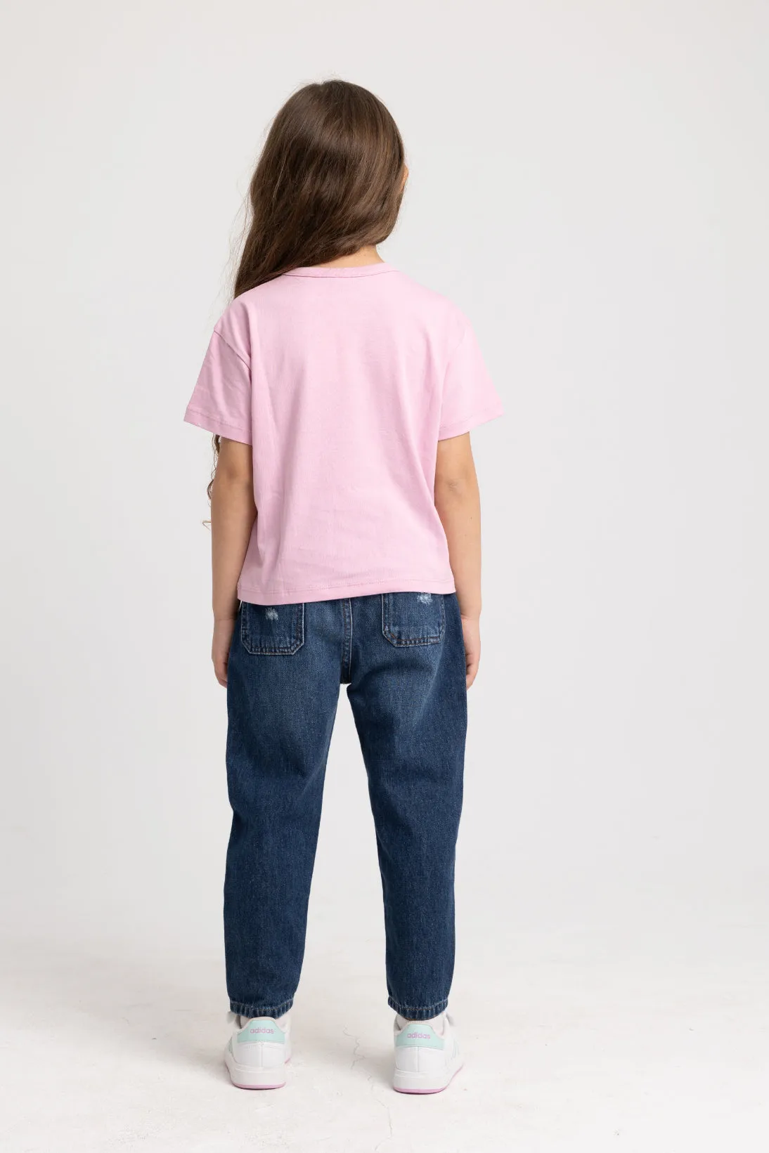 Kids Girls' Cotton Short-Sleeved T-Shirt – Pink with Cute Flowers Design