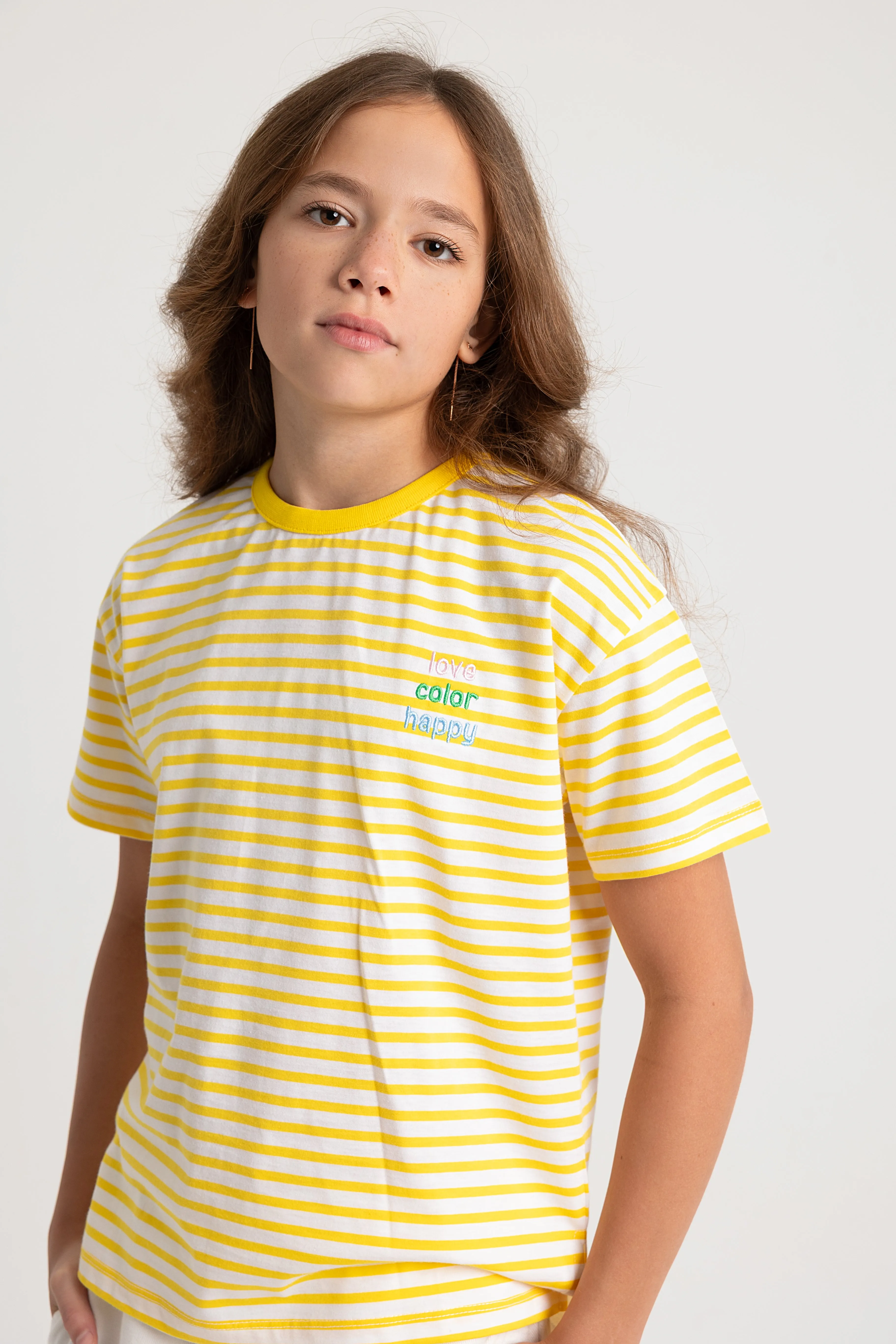 Kids Girls' Striped Cotton Short-Sleeved T-Shirt