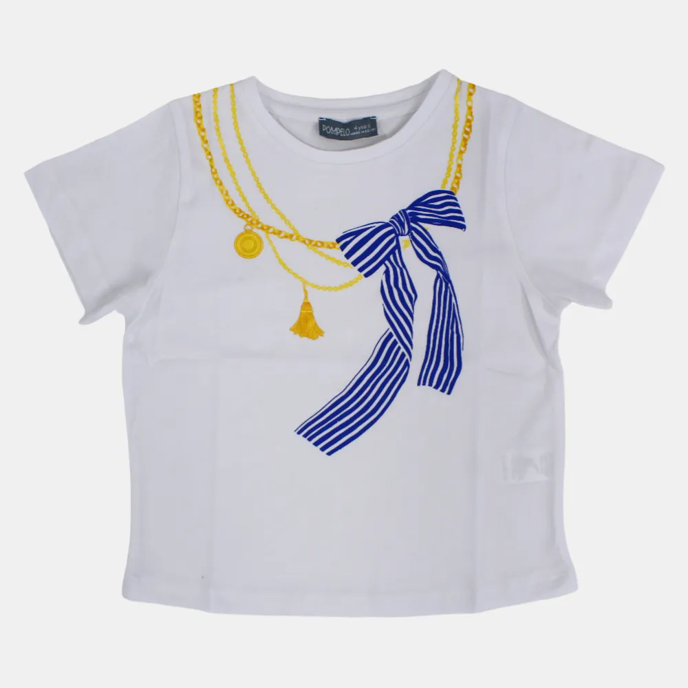 Kids Girls White Cotton Short-Sleeved T-Shirt – Soft & Stylish for Everyday Wear!
