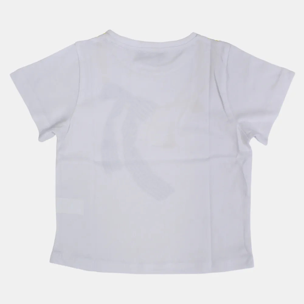 Kids Girls White Cotton Short-Sleeved T-Shirt – Soft & Stylish for Everyday Wear!