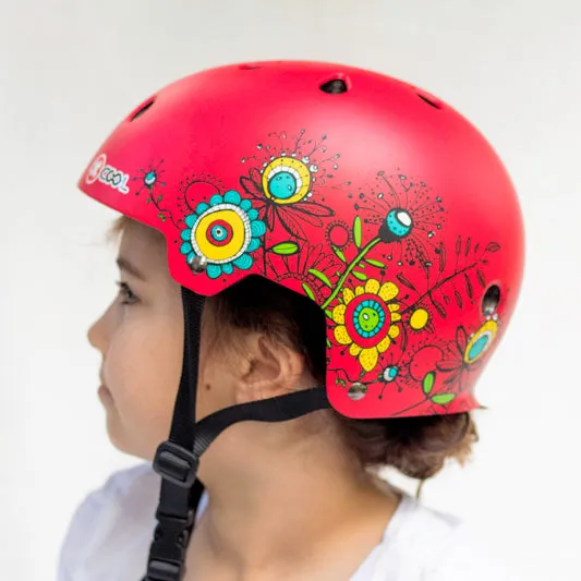 Kids Safety Helmet (Red Flowers)  Medium 55 - 58cm