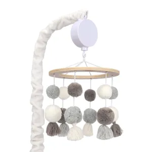 LAMBS & IVY Pom Pom Musical Baby Crib Mobile - White/Gray