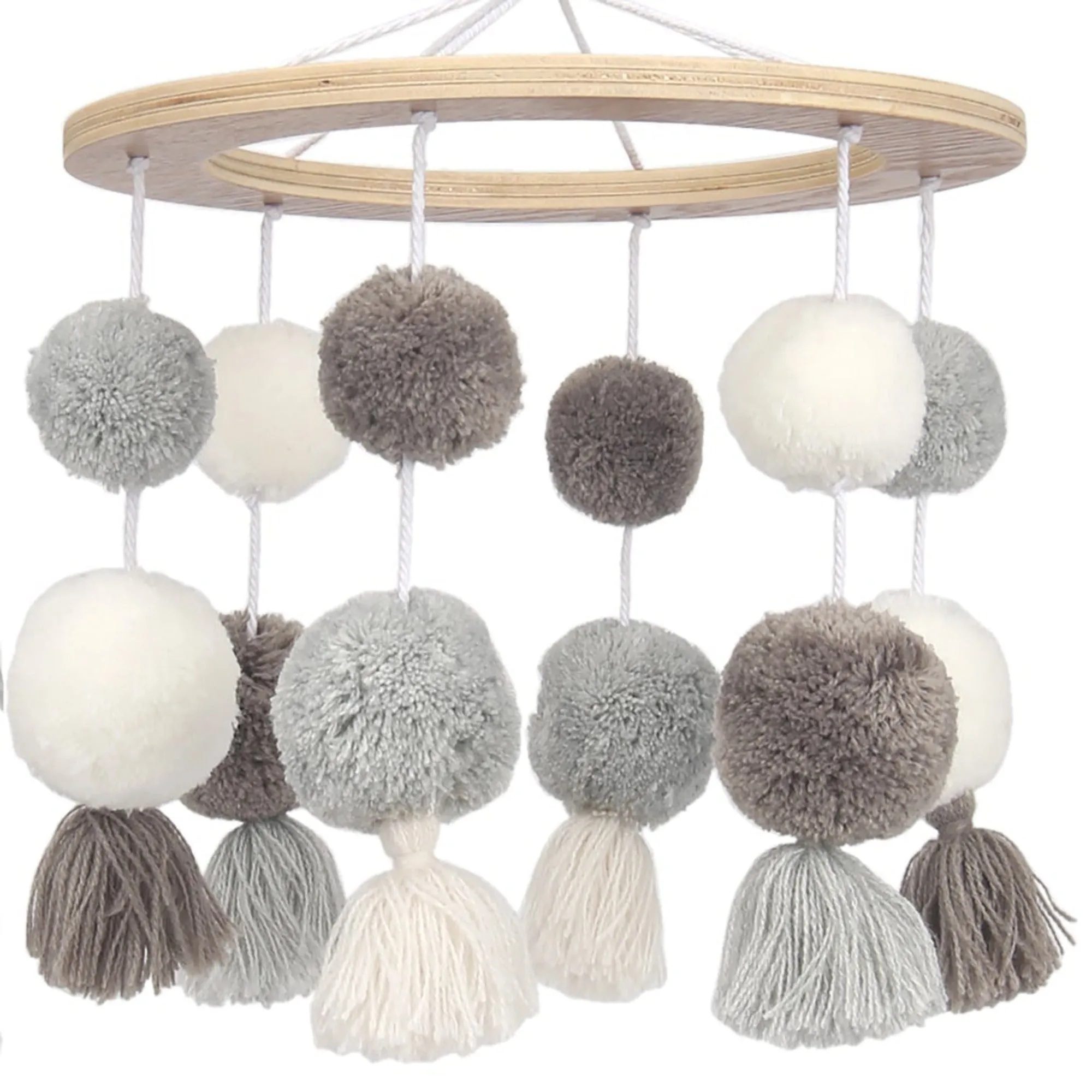 LAMBS & IVY Pom Pom Musical Baby Crib Mobile - White/Gray