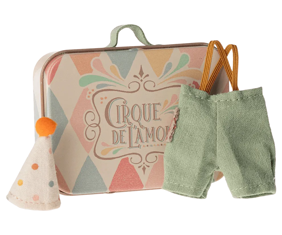 Maileg: Clown clothes in suitcase, Little brother mouse
