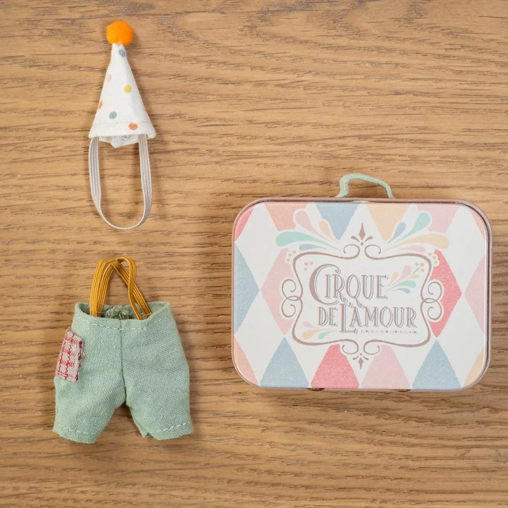 Maileg clown clothes in suitcase, little brother mouse