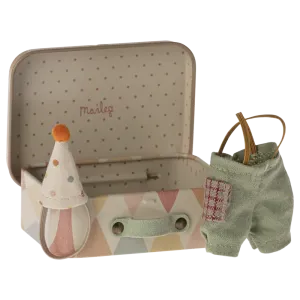 Maileg clown clothes in suitcase, little brother mouse