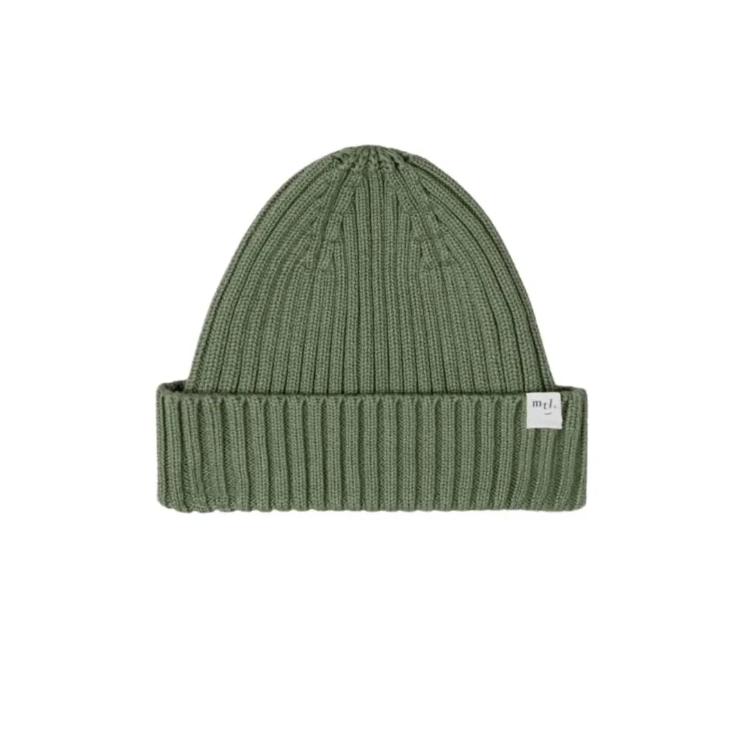 MILES THE LABEL Ribbed Baby Beanie 3-9m - Lichen Green