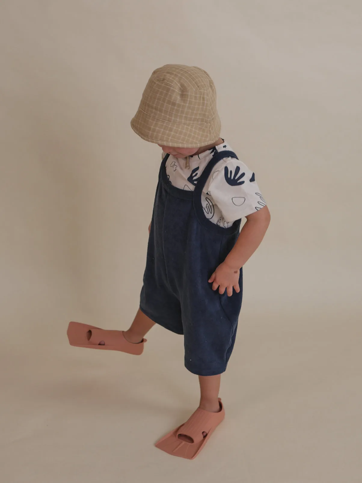 Navy Terry Cropped Dungarees