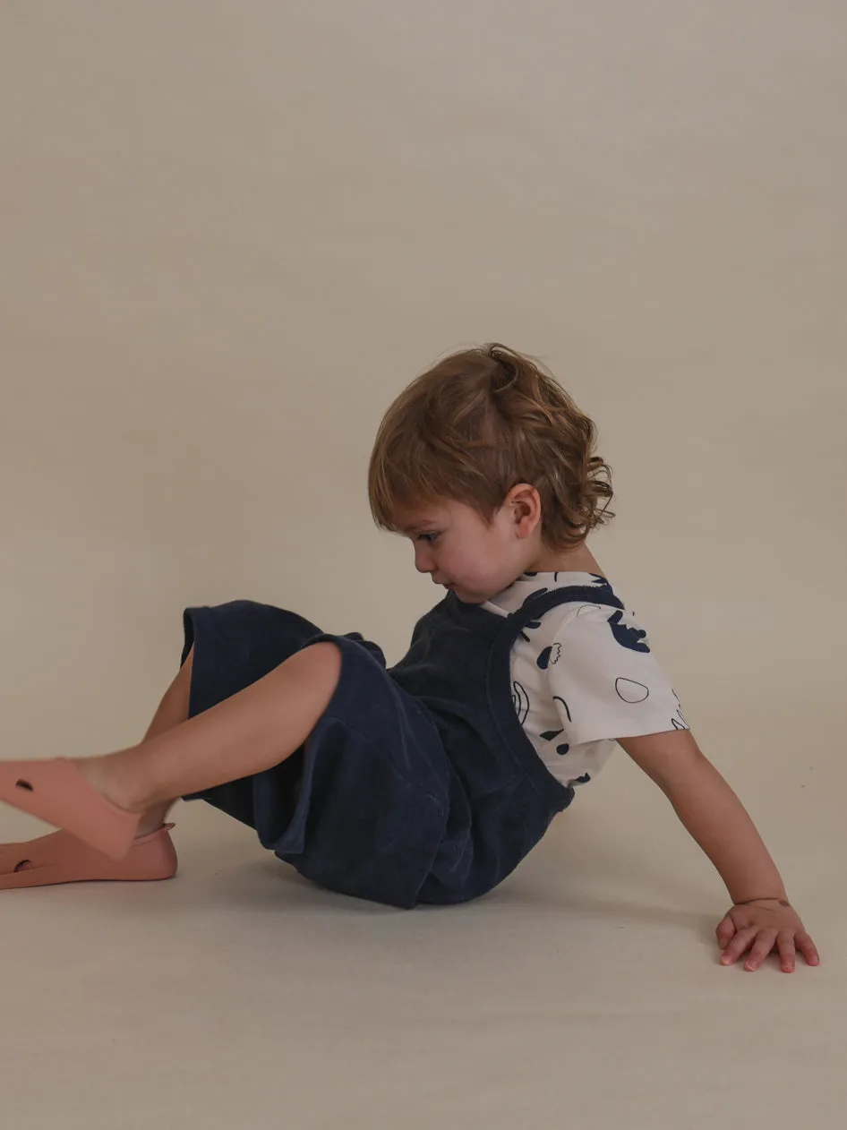 Navy Terry Cropped Dungarees