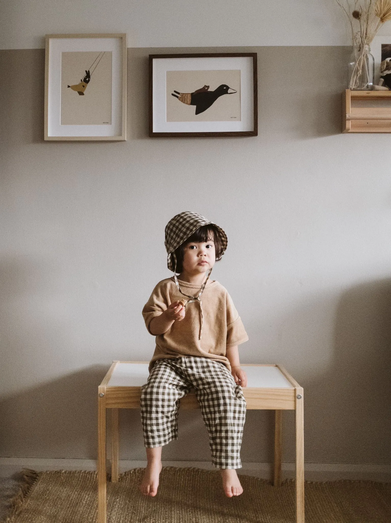 Olive Gingham Fisherman Pants